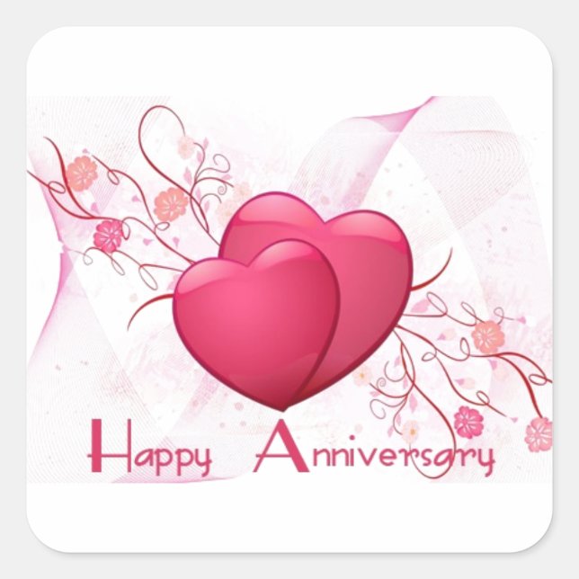 Happy Anniversary Hearts Quadratischer Aufkleber (Vorderseite)