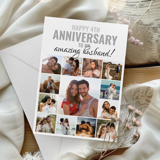 Happy Anniversary Husband | Ehefrau Collage Foto Karte (Capture cherished moments and heartfelt love in one beautifully designed card.)