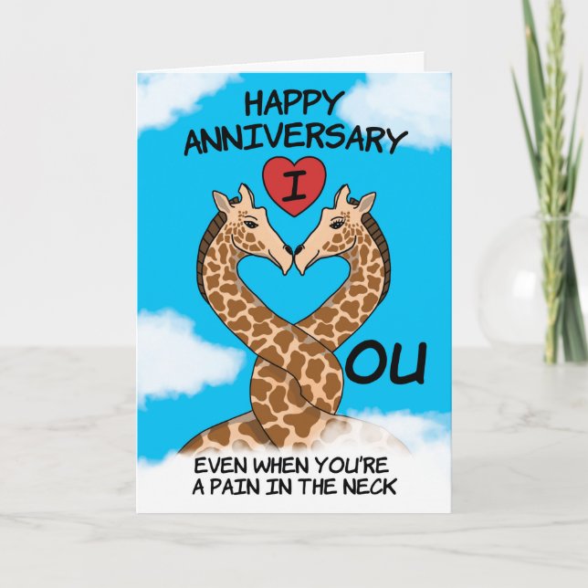 Happy Anniversary I Liebe You Funny Giraffe Karte (Vorderseite)