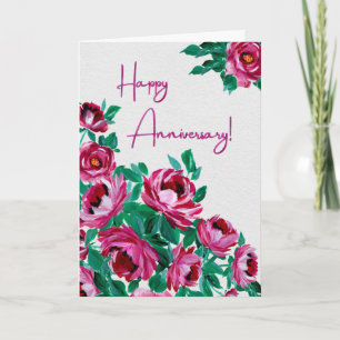 Happy Anniversary - Lebhafter Rosa Blumengruß Karte