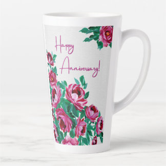 Happy Anniversary - Lebhafter Rosa Blumengruß Milchtasse