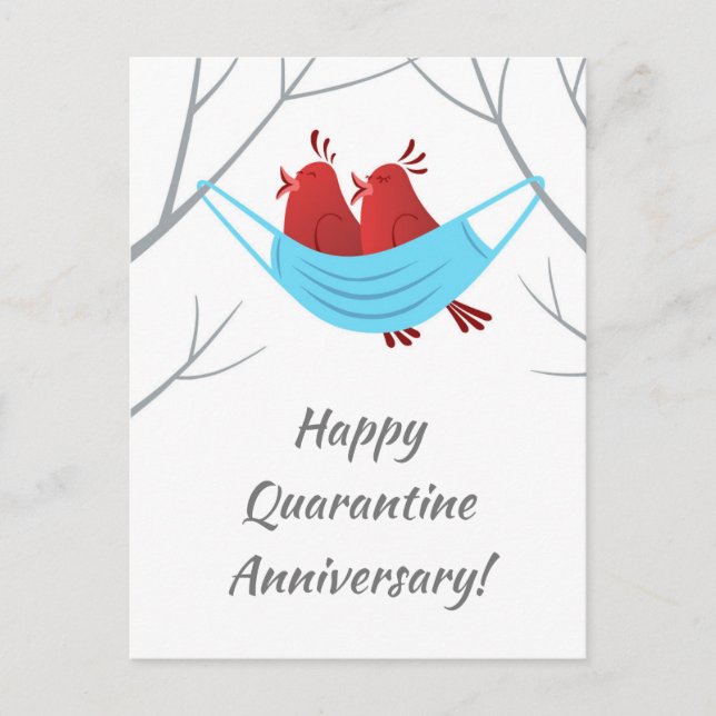 Happy Anniversary Love Birds Maske Postcard Postkarte (Vorderseite)