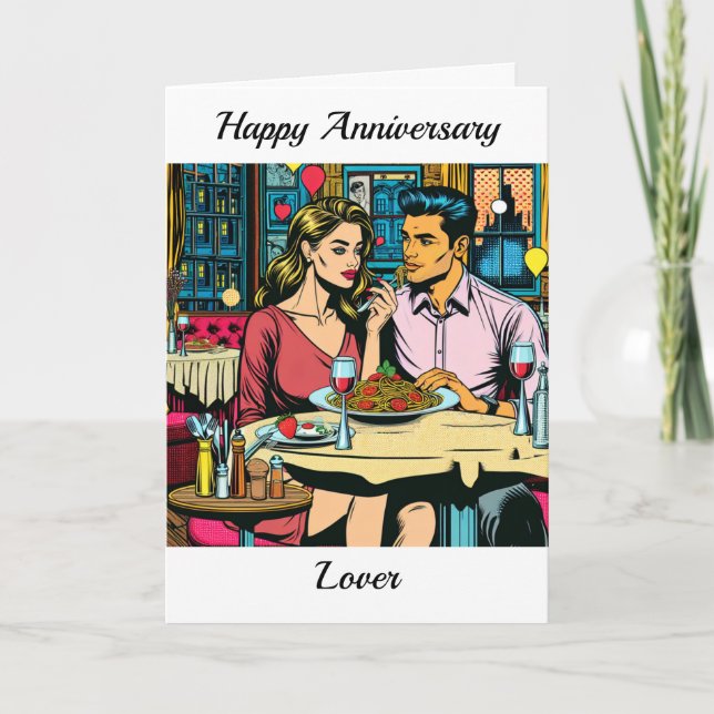 Happy Anniversary Lover | Spaghettis Abendessen Karte (Vorderseite)