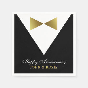 Happy Anniversary Napkins Black and Gold Tuxedo Serviette