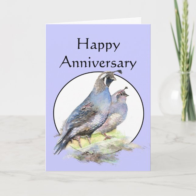 Happy Anniversary Niedlich California Quail Birds Karte (Vorderseite)