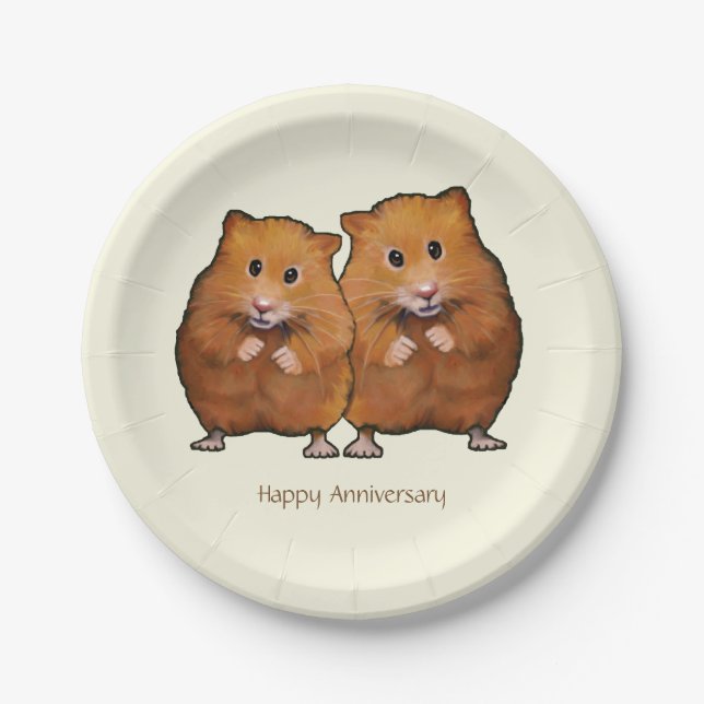 Happy Anniversary, Niedlich Hamster Couple Pappteller (Vorderseite)