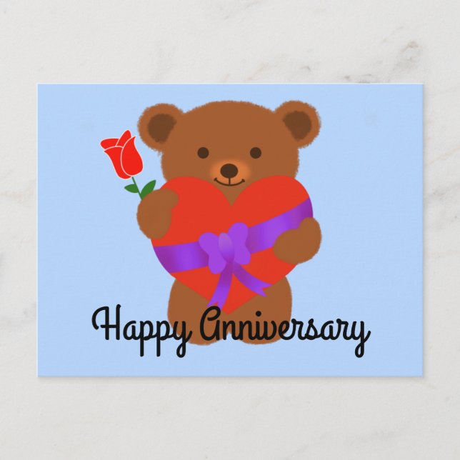Happy Anniversary Niedlich Teddy Bear #1 Postkarte (Vorderseite)