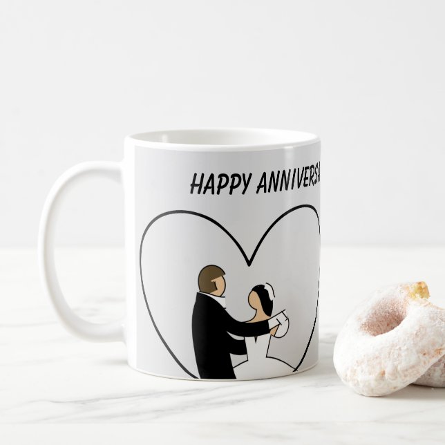 HAPPY ANNIVERSARY Niedlich Wedding Couple Kaffeetasse (Mit Donut)