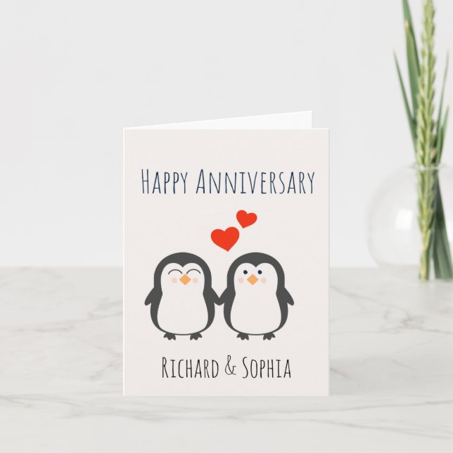 Happy Anniversary - Niedliche Pinguin Couple Card Karte (Vorderseite)