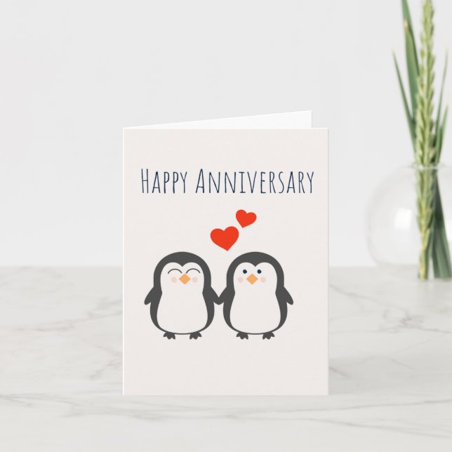 Happy Anniversary - Niedliche Pinguin Couple Card Karte (Vorderseite)