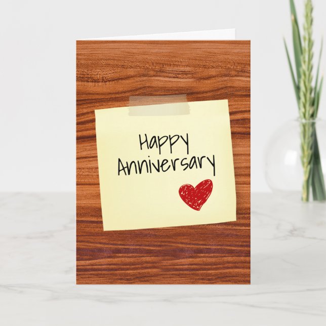 Happy Anniversary Note on Wood Karte (Vorderseite)