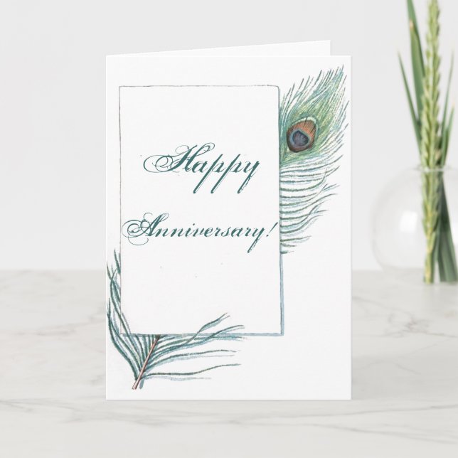 Happy Anniversary Peacock Feather Inspiration Karte (Vorderseite)