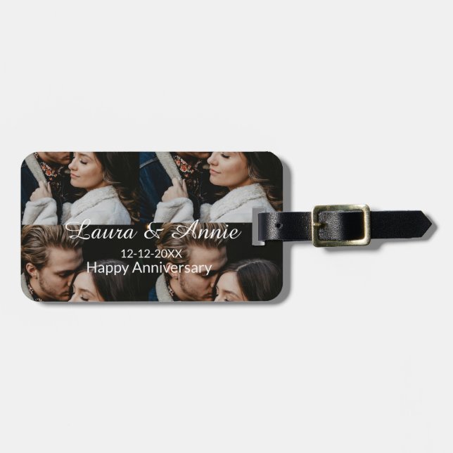 Happy anniversary photo collage name date simple w gepäckanhänger (Vorderseite horizontal)