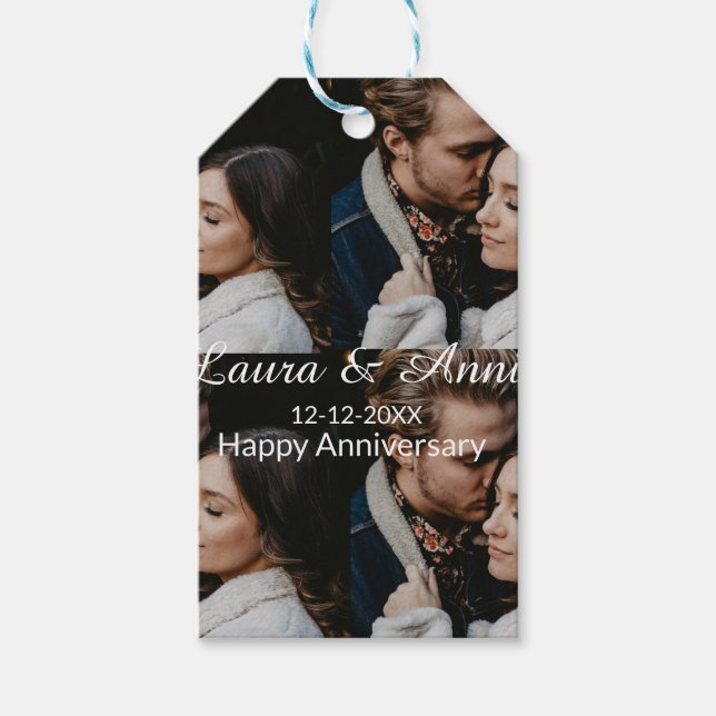 Happy anniversary photo collage name date simple w geschenkanhänger (Vorderseite)