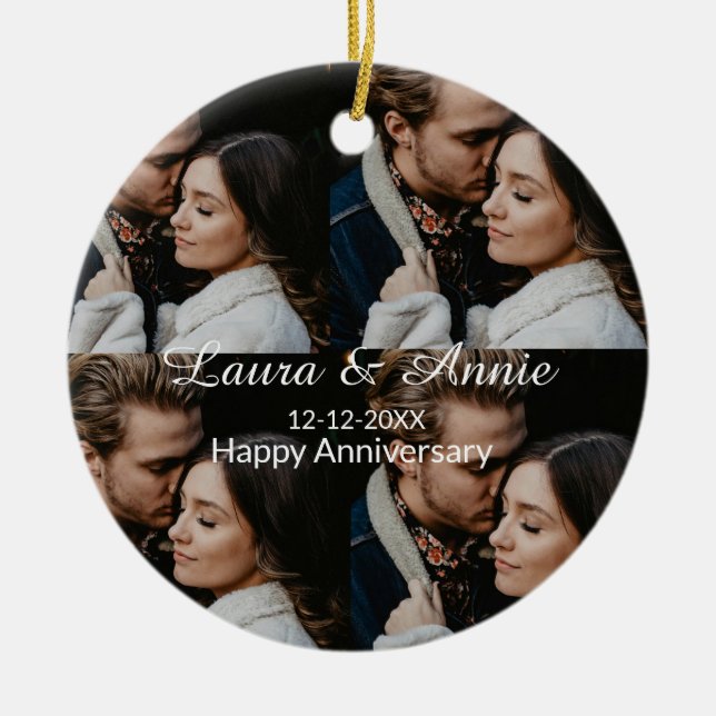 Happy anniversary photo collage name date simple w keramik ornament (Vorne)