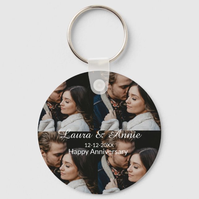Happy anniversary photo collage name date simple w schlüsselanhänger (Vorderseite)