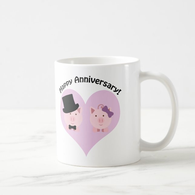 Happy Anniversary Pig Paar Kaffeetasse (Rechts)