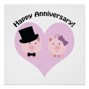 Happy Anniversary Pig Paar Poster