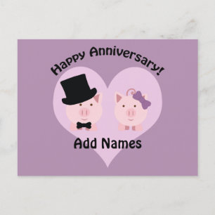 Happy Anniversary Pig Paar Postkarte