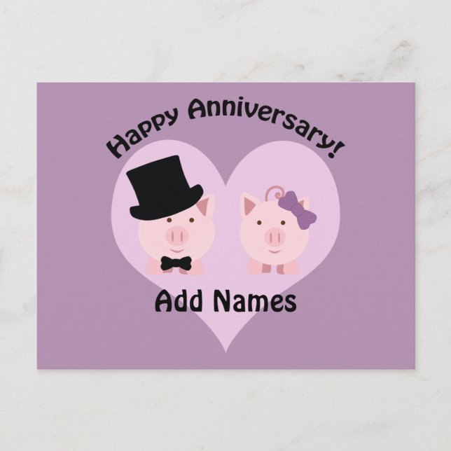 Happy Anniversary Pig Paar Postkarte (Vorderseite)