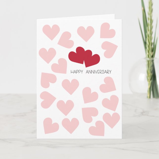 Happy Anniversary Pink and Red Hearts Card Dankeskarte (Vorderseite)