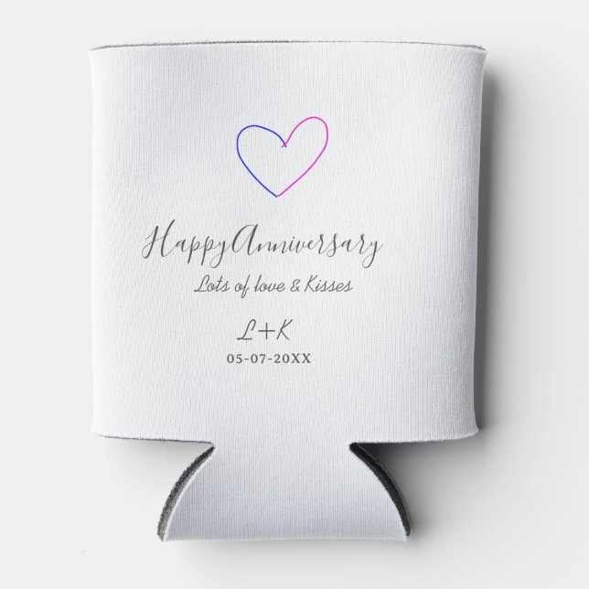 Happy anniversary pink blue heart name date simple dosenkühler (Vorderseite)