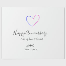 Happy anniversary pink blue heart name date simple geschenkpapier