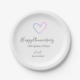 Happy anniversary pink blue heart name date simple pappteller