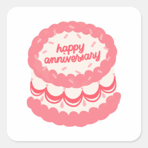 Happy Anniversary Pink Cake Quadratischer Aufkleber