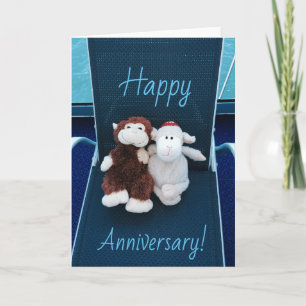 Happy Anniversary Postcard mit Affen & Lamm Karte