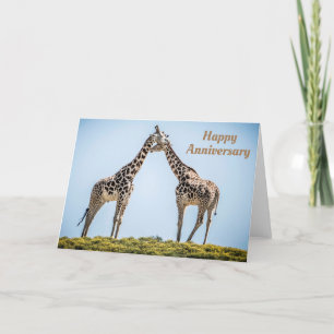 Happy Anniversary Romantic Giraffes Kissing Karte