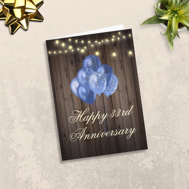 Happy Anniversary Rustic String Lights & Balloons Karte (Von Creator hochgeladen)