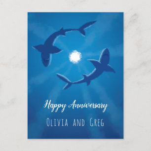 Happy Anniversary Sharks Couple Silver Moon Card Postkarte