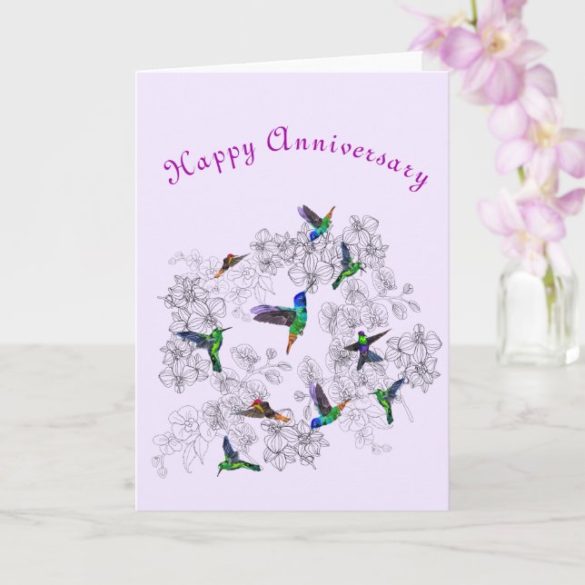 Happy Anniversary - Spring Joy - Hummingbirds Karte (Orchidee)