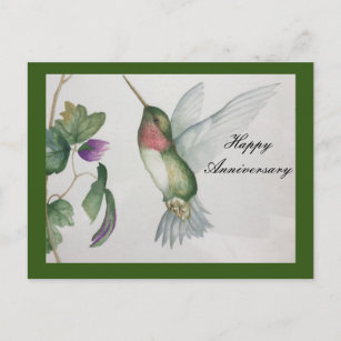 Happy Anniversary Stylish Sweet Hummingbird Postkarte