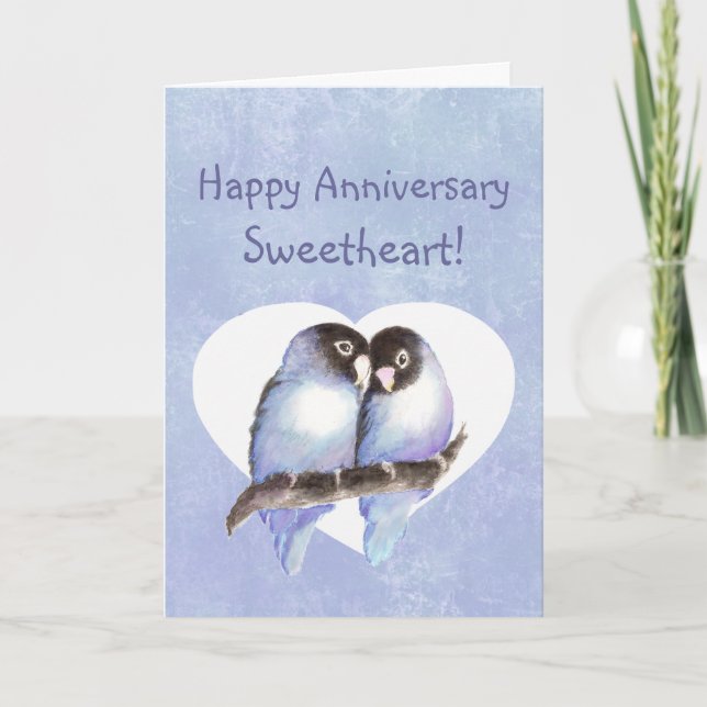 Happy Anniversary Sweetheart Blue Lovebirds Karte (Vorderseite)