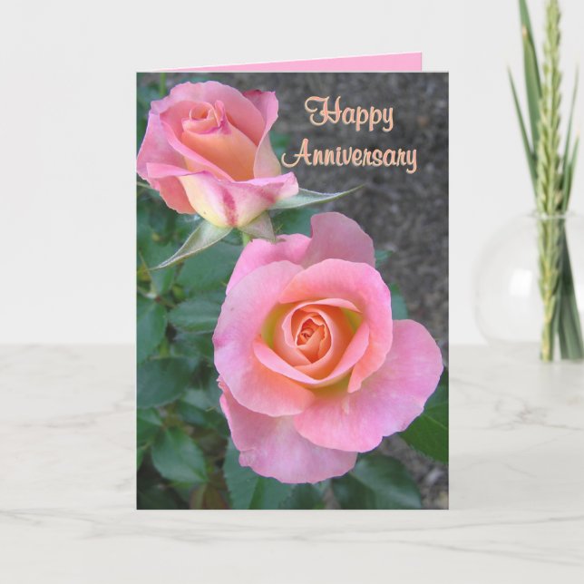 Happy Anniversary/two rosa roses/jubiläum card Dankeskarte (Vorderseite)