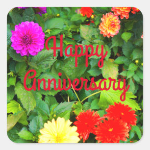 Happy Anniversary Verschiedene Dahlias #1-1 Sticke Quadratischer Aufkleber