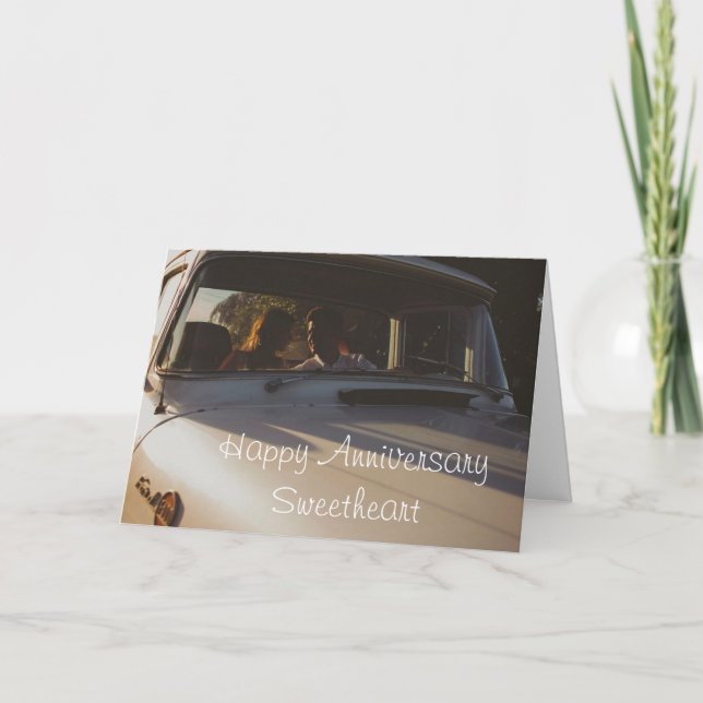 Happy Anniversary Vintages Paar in Car Card Karte (Vorderseite)