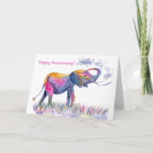Happy Anniversary Watercolor Elephant Karte