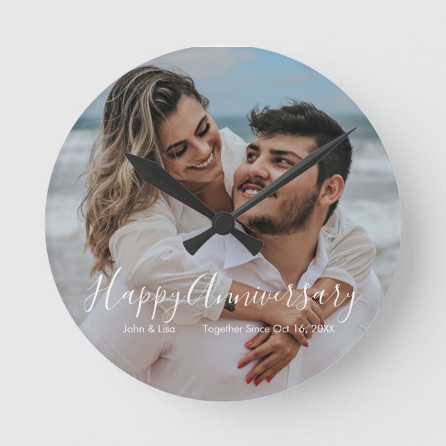 Happy Anniversary Wedding Acrylic Wall Clock Runde Wanduhr (Vorderseite)