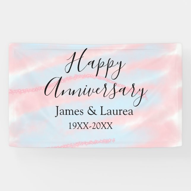 Happy anniversary wedding name date year pastel  banner (Horizontal)