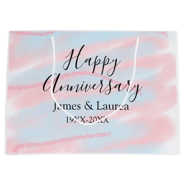 Happy anniversary wedding name date year pastel  große geschenktüte (Vorderseite)