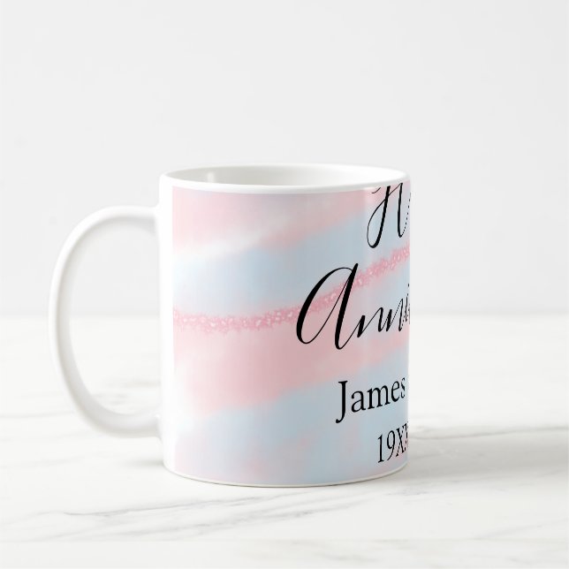 Happy anniversary wedding name date year pastel  kaffeetasse (Links)