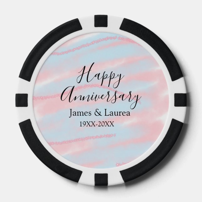 Happy anniversary wedding name date year pastel  pokerchips (Vorderseite)