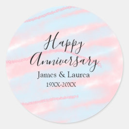 Happy anniversary wedding name date year pastel  runder aufkleber