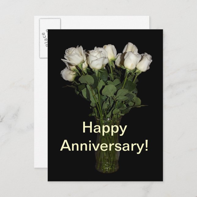 Happy Anniversary White Roses Blumenfotografie Postkarte (Vorne/Hinten)