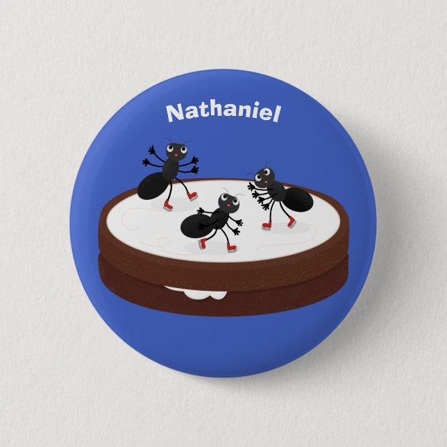 Happy ants Eis Skaten auf Keks Cartoon Button (Vorderseite)