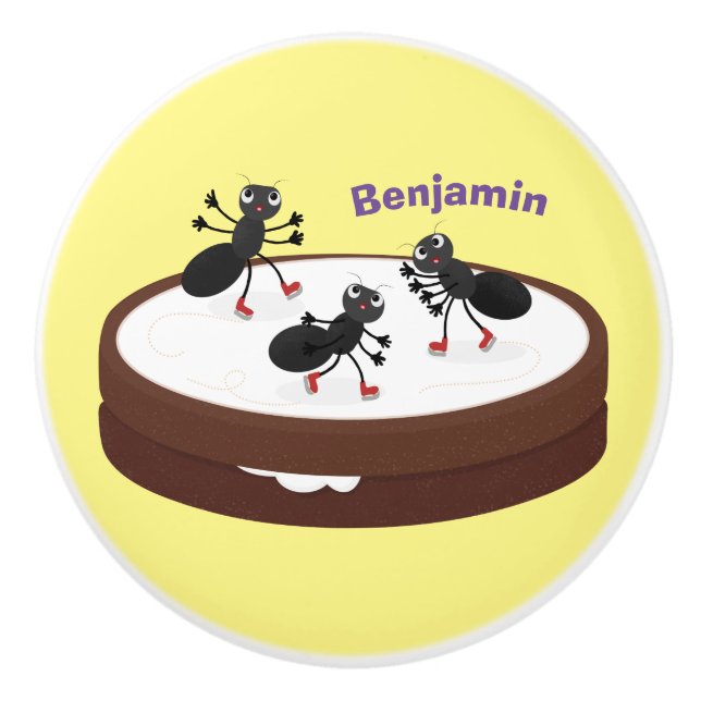 Happy ants Eis Skaten auf Keks Cartoon Keramikknauf (Vorderseite)