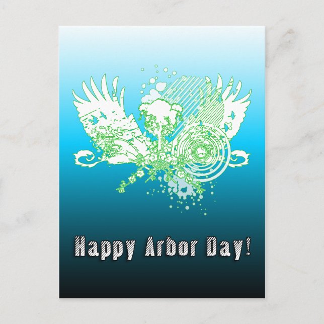 Happy Arbor Day Hi-Fi-Baum Postkarte (Vorderseite)